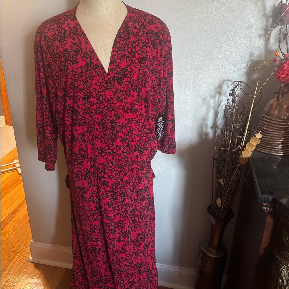 Vibrant Red and Black Floral Dress